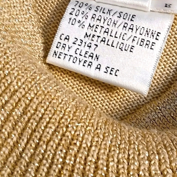 Talbots Silk Blend Pullover Knit Tan/Gold Heather Mock Neck Metallic Size M - Picture 4 of 12